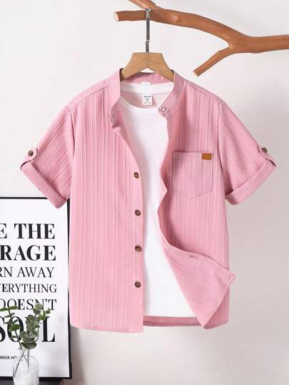 SHEIN Tween Boy Textured Versatile Collared Short Sleeve Shirt