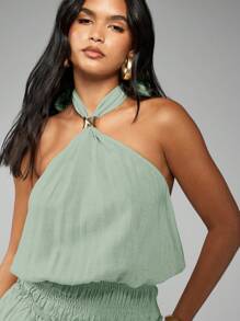 MISSGUIDED 露背吊带荷叶边层叠迷你连衣裙，夏季派对褶皱收腰露背度假风连衣裙，适合婚礼宾客、度假、春季时尚婚礼活动和圣诞节穿着。