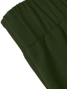 SHEIN LUNE 大码纯色时尚短裤，适合夏季 - 橄欖綠 - 查看 5