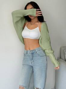 SHEIN Unity Short Versatile Casual Solid Color Sleeveless Cardigan Fall Winter Cloth For Women - Green - View 7