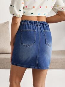 Breezaya Women's Casual Blue Denim Short Skirt With Classic Pockets And Button Detail - Blue - View 2