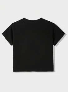 SHEIN Boys' Casual Contrast Smiling Face Print Short Sleeve T-Shirt,Comfortable Soft Fashionable Versatile Cute Summer School Tee For Daily Wear And Outings - Black - View 4