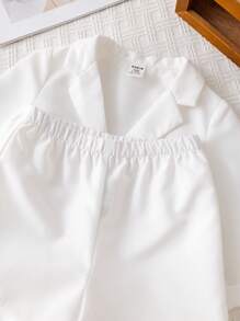 SHEIN Leap Crew 3pcs Baby Boy Gentleman Style Outfit: Collared Cardigan, Solid Color Casual Shorts And Hat 2 Pieces Set, Suitable For Spring/Summer, Birthdays, Baptisms, 1st Birthday Parties, Ceremonies, Weddings - White - View 6