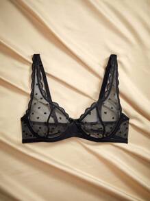 Charlaine Women's Sexy Sheer Heart-Shaped Mesh Lingerie Bra Without Padding For Everyday Wear - Black - View 3