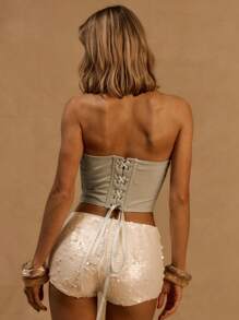 MUSERA 双系带编织抹胸紧身胸衣上衣，适合伊比沙岛、假日、度假、海滩、音乐节、锐舞派对、西部风情夜店、夜生活、俱乐部等场合，秋季必备单品。 - 綠色 - 查看 3