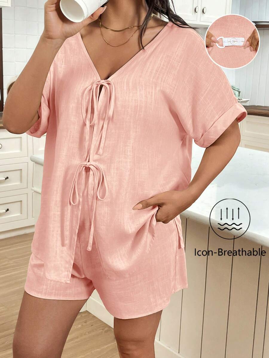 SHEIN Maternity Two Pieces Suits Maternity 2 Pieces Set Casual - Dusty Pink - View 1