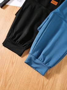 SHEIN Leap Crew 2pcs/Set Teen Boys Casual Patched Solid Color Drawstring Waist Knit Jogger Pants, 2 Colors, Spring/Summer - Dusty Blue - View 5