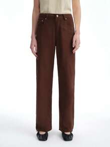 SHEIN Clasi Women's Casual Washed Plain Denim Trousers