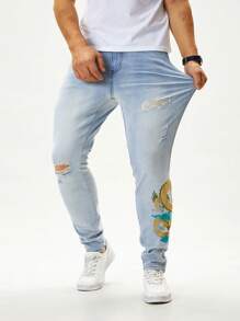 Manfinity Homme Men's Fashion Denim Long Pants, Suitable For Summer - Blue - View 1