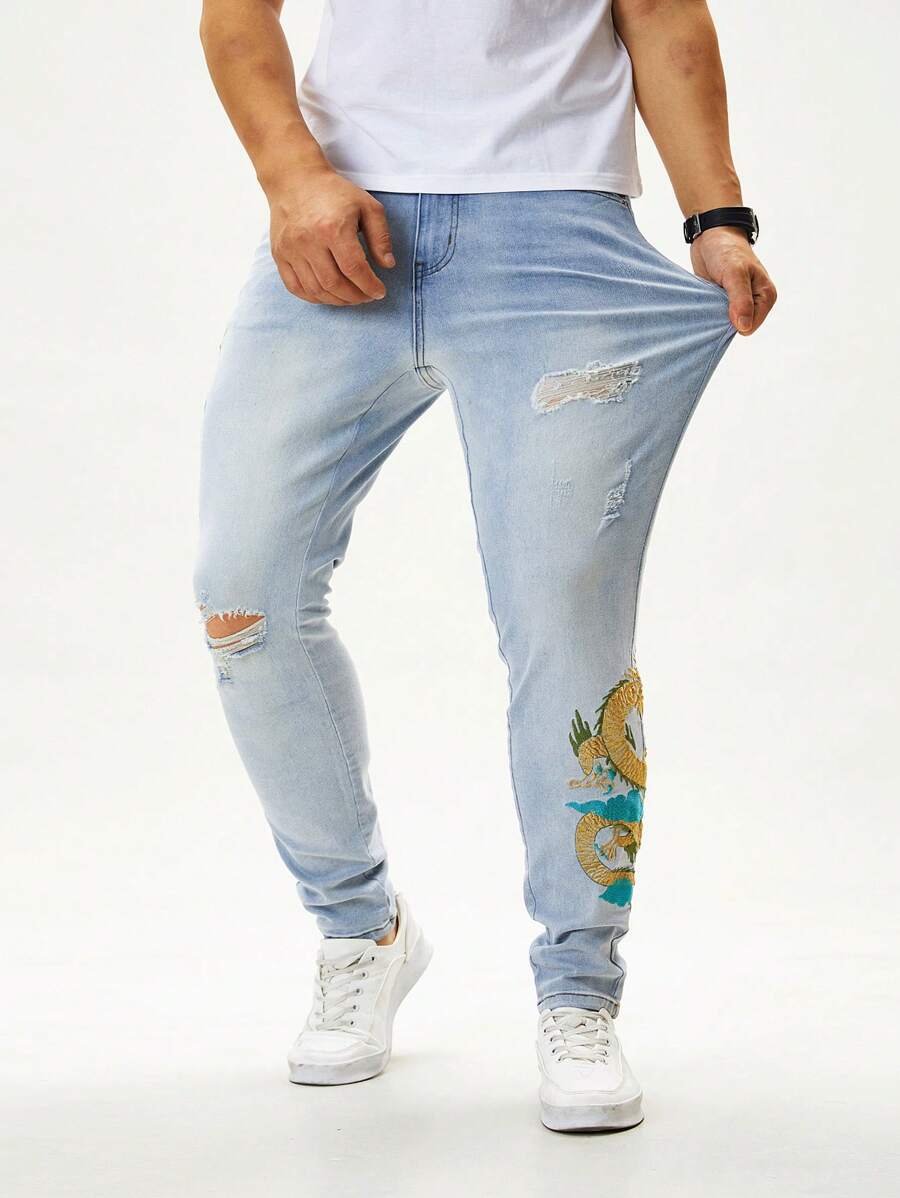 Manfinity Homme Men's Fashion Denim Long Pants, Suitable For Summer - Blue - View 1