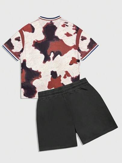 Men's Summer Jersey Casual V-Neck Short Sleeve T-Shirt And Shorts 2Pcs Set