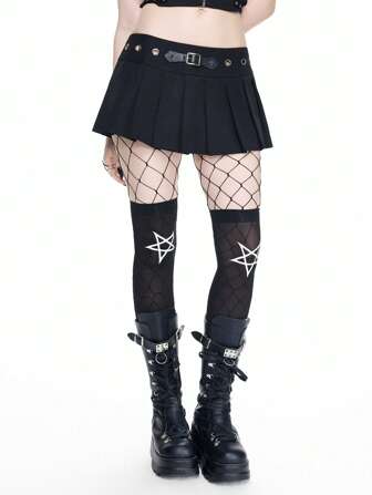 Minifalda plisada con ojetes metálicos de cintura extrabaja, sexy y punk, para mujeres
