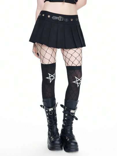 Punk Sexy Super Low Waist Metal Eyelet Pleated Mini Skirt For Women