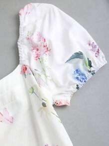 Sweetra Vestido midi de verano francés, vestido elegante de alta gama con estampado de tulipanes para señoras