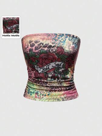 J-Fashion Maglietta da donna con grafica vintage a rose, effetto tie-dye vibrante, in stile Y2K