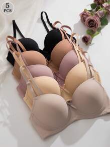 SHEIN 5 件装多色钢圈塑形文胸，可调节肩带，女士内衣 - 彩色 - 查看 3