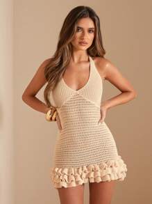 SHEIN BAE Robe pull sans manches à encolure boulonnée, dos nu, à superpositions, de couleur unie pour femmes