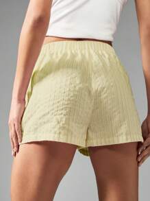 MISSGUIDED 高腰弹力腰夏季家居服竖条纹短裤带侧袋度假沙滩休闲套穿短裤春季款 - 黃色 - 查看 2