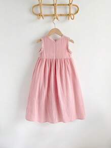 SHEIN Vestido casual suelto de unicolor, cuello redondo y sin mangas para niñas jóvenes