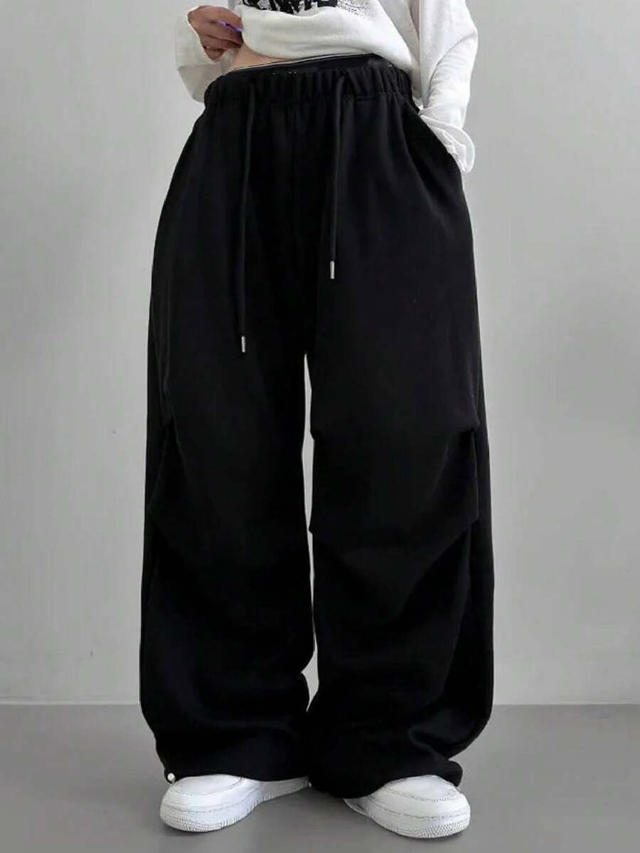 DAZY 女士宽松休闲街头运动裤 女士慢跑裤 - 黑色 - 查看 1