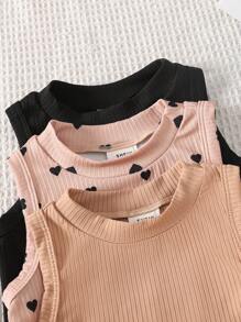 3pcs/Set Girls Knit Solid Color Round Neck Fitted Casual Vest Set