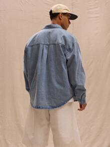 Musero Acid Wash Pocket Detail Denim Shirt Spring Summer Streetstyle Easter Vacation - Medium Wash - View 3