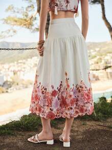 MOTF PREMIUM LINEN FLORAL PRINT SKIRT