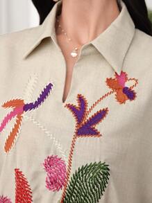 SHEIN Najma Túnica con mangas tipo murciélago y puños bordados de color contrastante, estilo modesto tipo kaftan