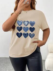 INAWLY Plus Size Round Neck Short Sleeve T-Shirt, Fashionable For Summer - Apricot - View 6