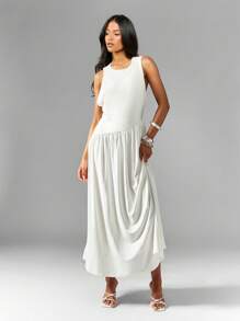 MISSGUIDED Vestido largo asimétrico con escote en la espalda y cintura con recorte sin mangas - Blanco - Ver 1