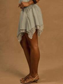 MUSERA Low Rise Sequin Layered Chiffon Mini Skirt Ibiza, Holiday, , Summer, Vacation, Beach White Isle Elegant Party - Green - View 3