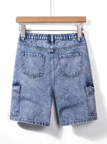 SHEIN 2pcs/Set Tween Boy New Spring/Summer Hooded Sleeveless Denim Vest & Cargo Denim Shorts - Medium Wash - View 6
