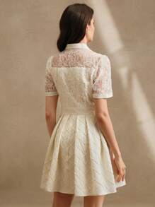 Anewsta فستان قصير أنيق أنيق مع حواف من الدانتيل والأكمام المكرمة، أنماط الصيف للشاطئ والمهرجانات والعطلات - لون مشمشي - مشاهدة 4