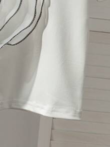 年轻女孩春秋休闲T恤胸前手工大花，舒适可爱，日常穿着 - 白色 - 查看 4