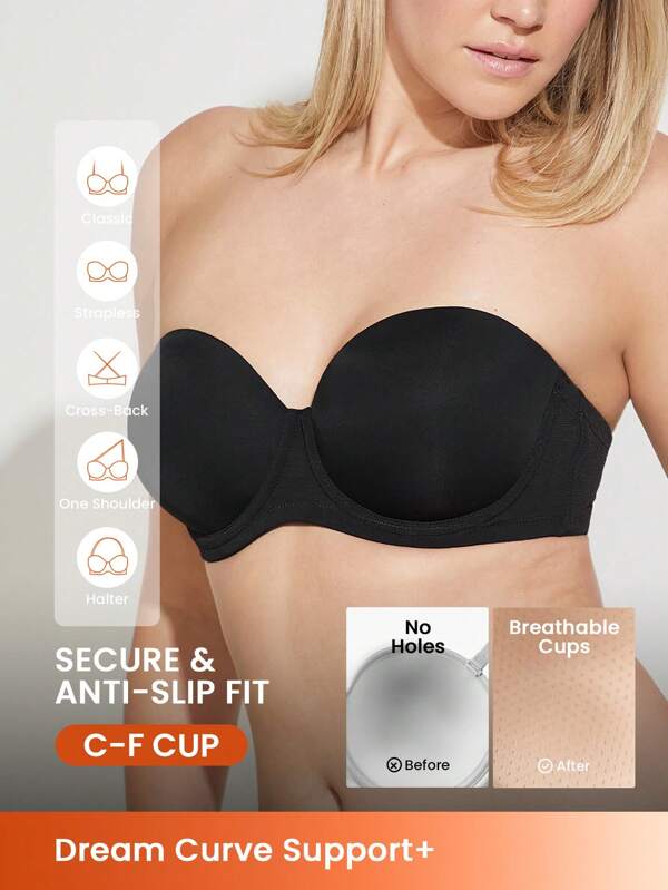 LUVLETTE Lencería de , transpirable, sin tirantes, sin costuras, push-up con aros, lencería como prenda exterior, sujetador básico de media copa