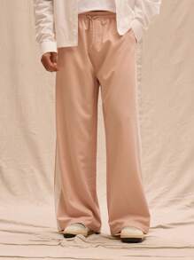 Musero 弹力绳腰阔腿裤春夏街头风格假日度假狂欢节 - 粉色 - 查看 2
