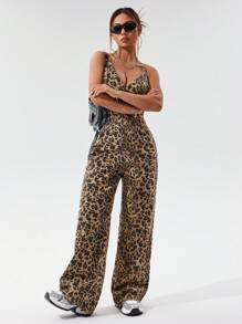 SHEIN EZwear 女士豹纹性感牛仔连体裤 - 彩色 - 查看 4
