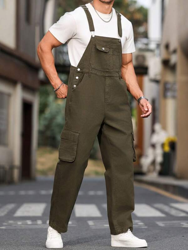 Manfinity Homme بنطلون جينز بلون أحادي مقاس كبير للرجال، موضة للصيف