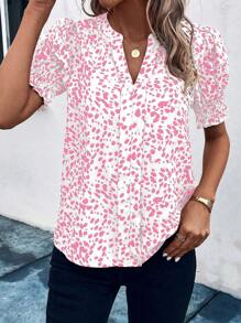 SHEIN LUNE Women's Short Sleeve Shirt, Minimalist & Fashionable, Suitable For Summer - Pink - View 6
