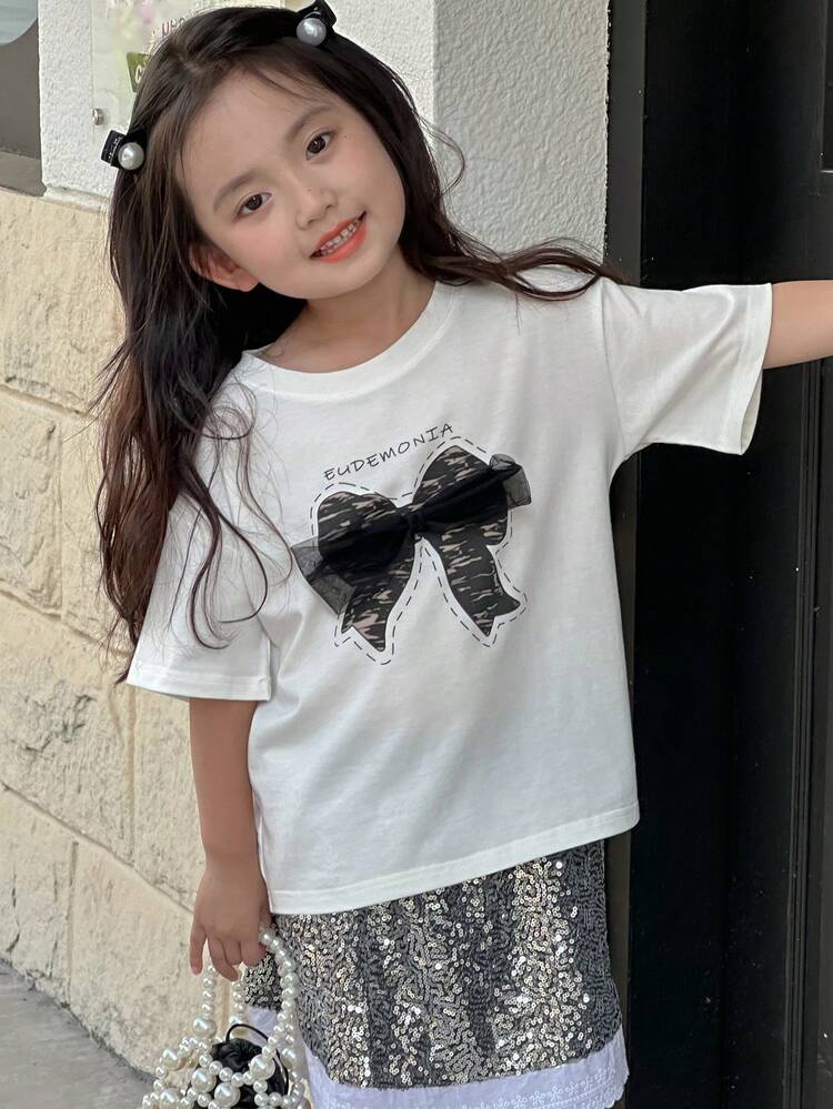 Girls (Little) Crew Neck Short Sleeve Knit T-Shirt, Summer