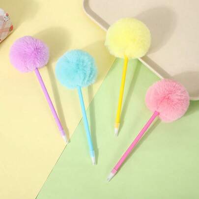 1 peça/4 peças, Caneta com Desenho de Bola de Pelo de Plástico, Caneta Fofa de Estudante em Estilo Desenho Animado, Caneta de Presente para Casamento Escolar da Menina, Adequado para Volta às Aulas, Suprimentos Escolares, Artigos de Papelaria Kawaii, Cores para Escola, Papelaria, Canetas Esferográficas para Volta às Aulas