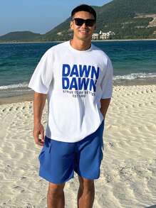 DAZY Men's Summer Letter Print White T-Shirt And Vacation Themed T-Shirt Set - Multicolor - View 7