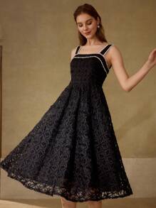 MOTF PREMIUM FAUX PEARL TRIM FLOWY DRESS - Black - View 1