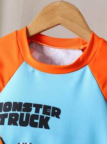SHEIN Playful Pals Young Boy Cartoon Car Pattern Short Sleeve Swimsuit Set (Rash Guard & Shorts) - Multicolor - View 5