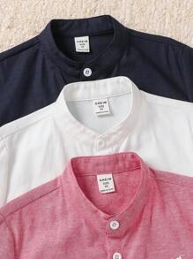 SHEIN Leap Crew 3件套男童立领短袖衬衫套装