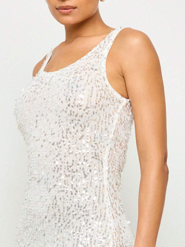 AiiRZ Glamorous Sequin Maxi Evening Gown Floor Length Mermaid Dress Formal Wedding Guest Sleeveless Special Occasion Party Prom Ball Gown