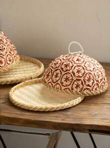 1 pieza Cesta tejida a mano de ratán para frutas/pan talla grande vendida para la celebración del Eid Al-Adha y el Ramadán, con tapa, bandeja de almacenamiento de alimentos transpirable, estilo bohemio para la sala de estar, oficina, comedor, picnic al aire libre, diseño bohemio de lujo y ligero.