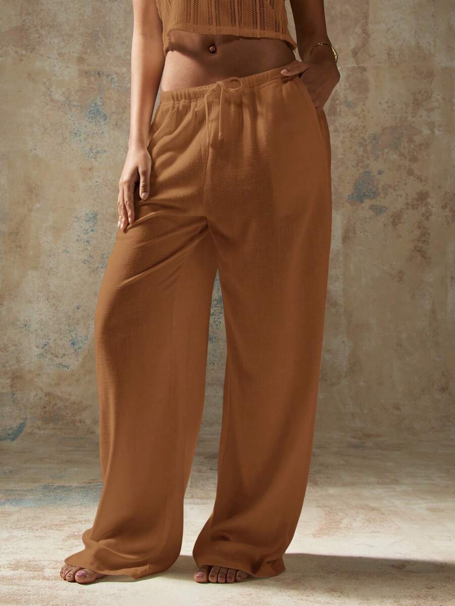 MISSGUIDED Relaxed Fit Loungewear Wide Leg Trousers Palazzo Style Beach Pants Flowing Resort Wear Summer Vacation Casual Pant Drawstring Waist