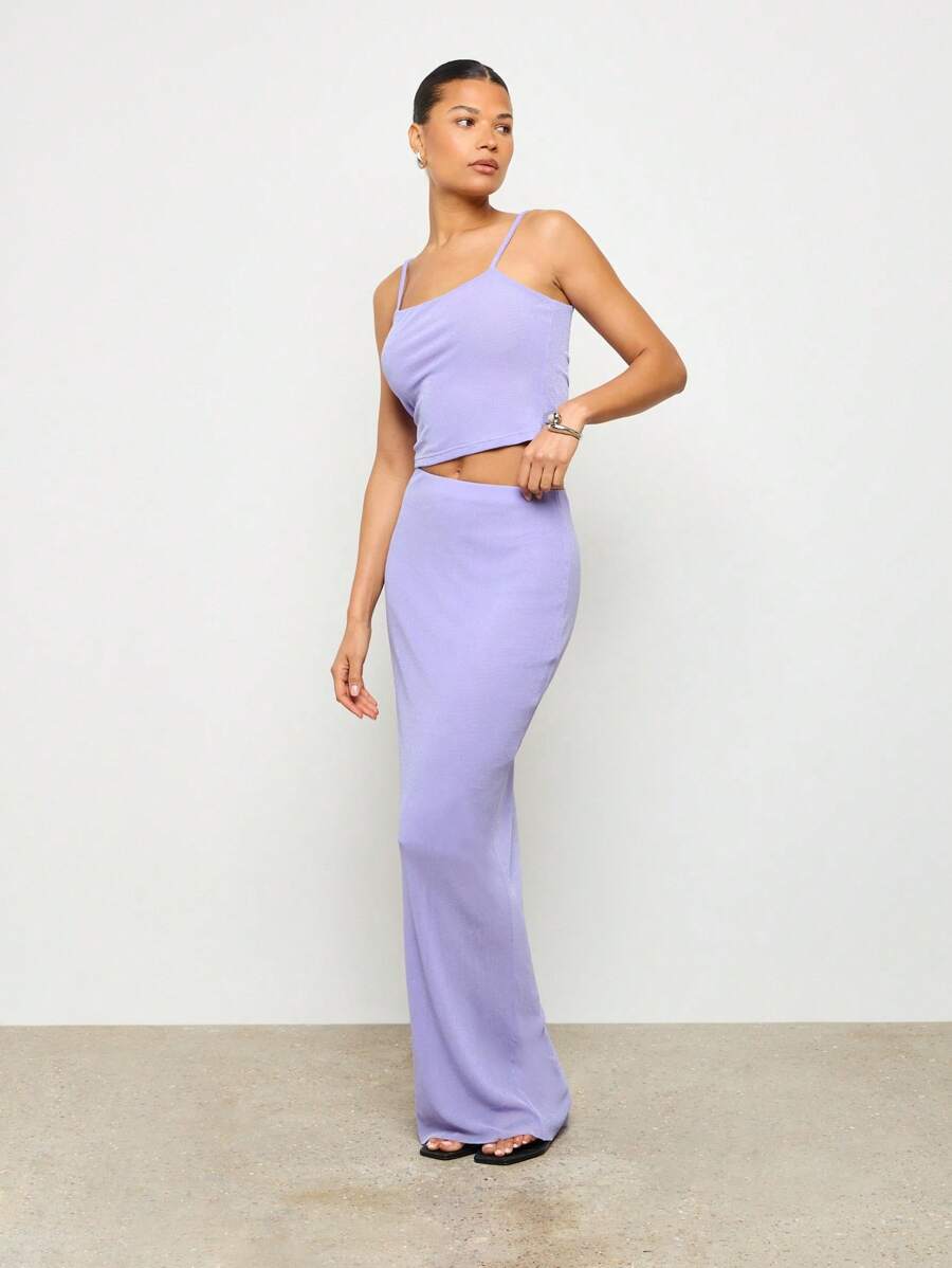 AiiRZ Shimmer Strappy Cami Top And Maxi Skirt Set - Purple - View 1