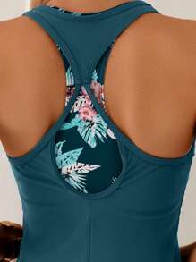 Swim Lushoire Women's 3pcs/Set Beach Vacation Floral Print Crop Top With Bikini Set For Summer